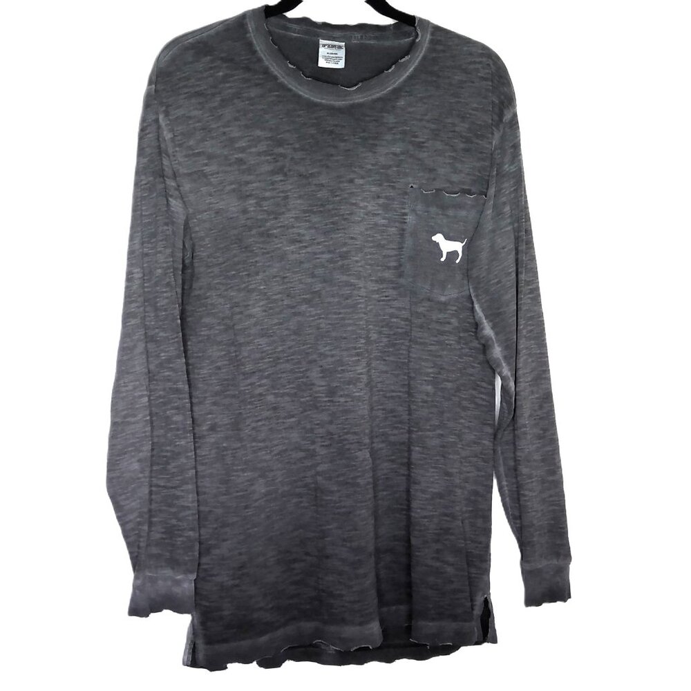 Victoria's Secret PINK Top Gray Long Sleeve Pullover Factory Distressed EUC Sz M